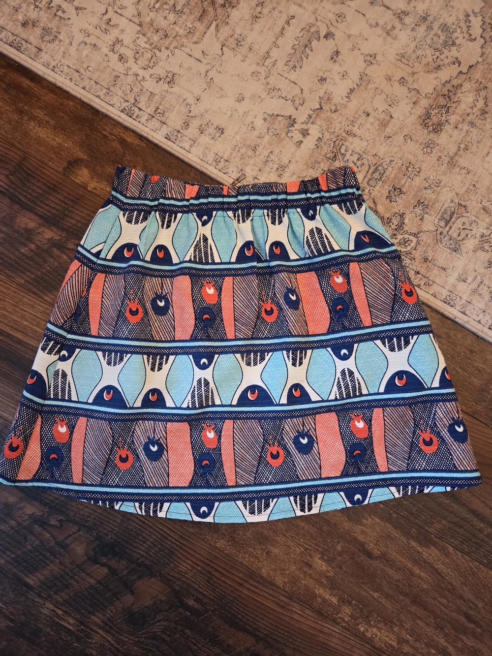 Joy Joy Coral, Teal & Navy Patterned Skirt